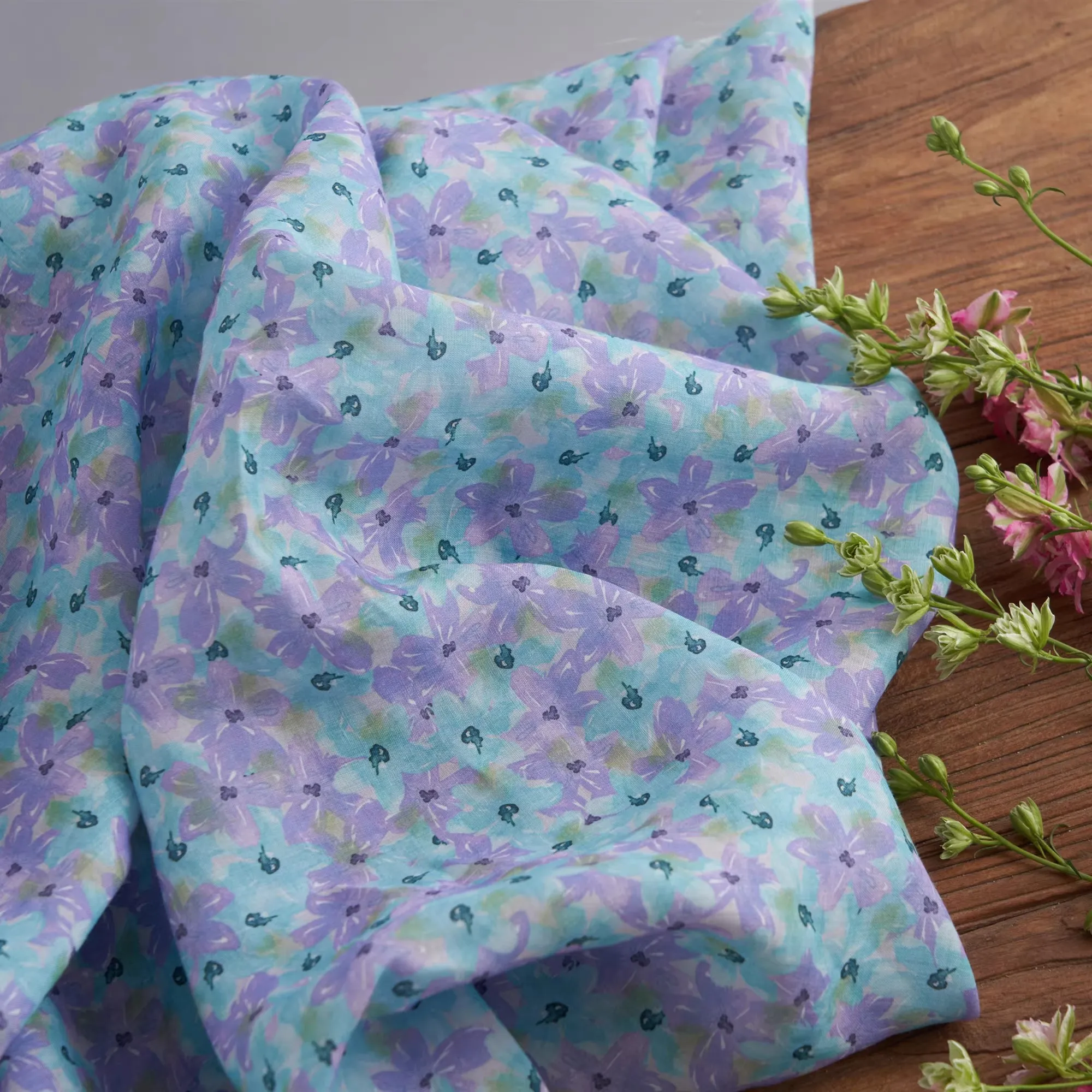 

1yard Flower print ramie fabrics for sewing Dress robe and clothing cheongsam fabric