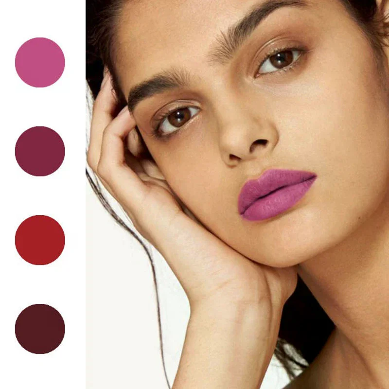 Juego de 4 lápiz labial fino, brillo de labios sólido mate/hidratado, maquillaje de labios, regalo de cosméticos para niñas y mujeres, 1,5g * 4, maquillaje cosmético