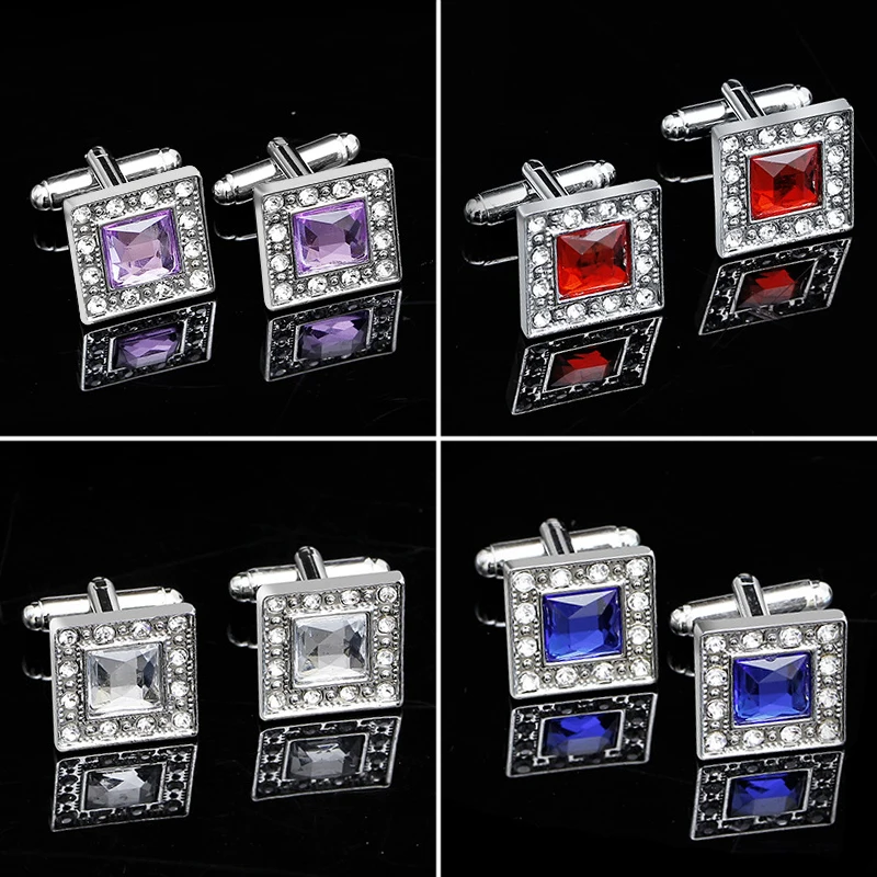 

Colored Zircon Square French Cufflinks Fashion Men's Business Banquet Suit Shirt Cuffs Buttons Luxury Wedding Cuff Links Gifts