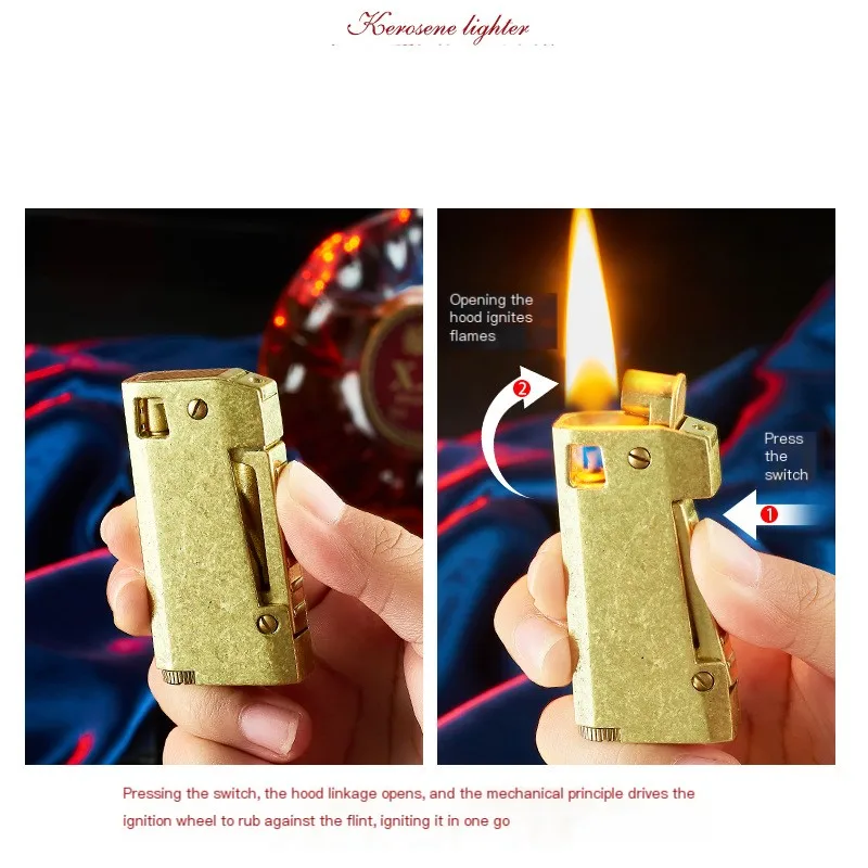 Classic Lighter One Click Ejection Ignite Kerosene Lighter Personalized Old Style Pipe Lighter Zinc Alloy Material