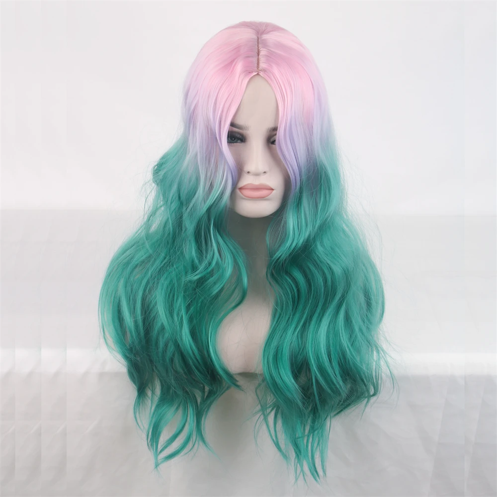 WoodFestival Synthetic Hair Wigs For Women Grey Wig Cosplay Long Red Blonde Blue Black Pink Brown Wavy White Ombre Green Rainbow