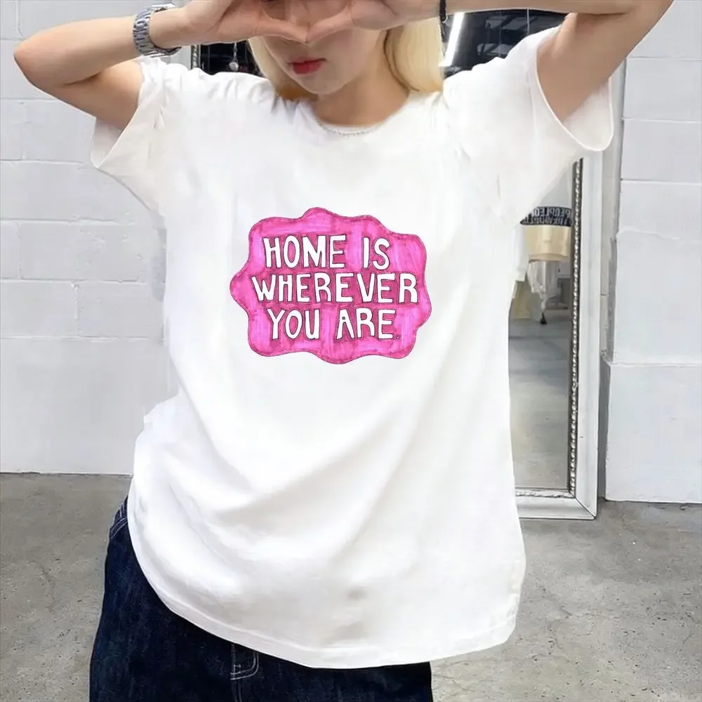 Women's Fit Cloud Graphic T-Shirt 'Home Is Wherever You Are' Hand-drawn Printed Casual Summer Short Sleeve Trendy Top