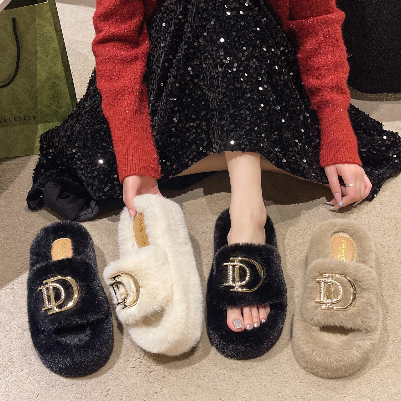 Sandal Wanita Bulu Halus Musim - Home Decor Outside ulasan dan harga