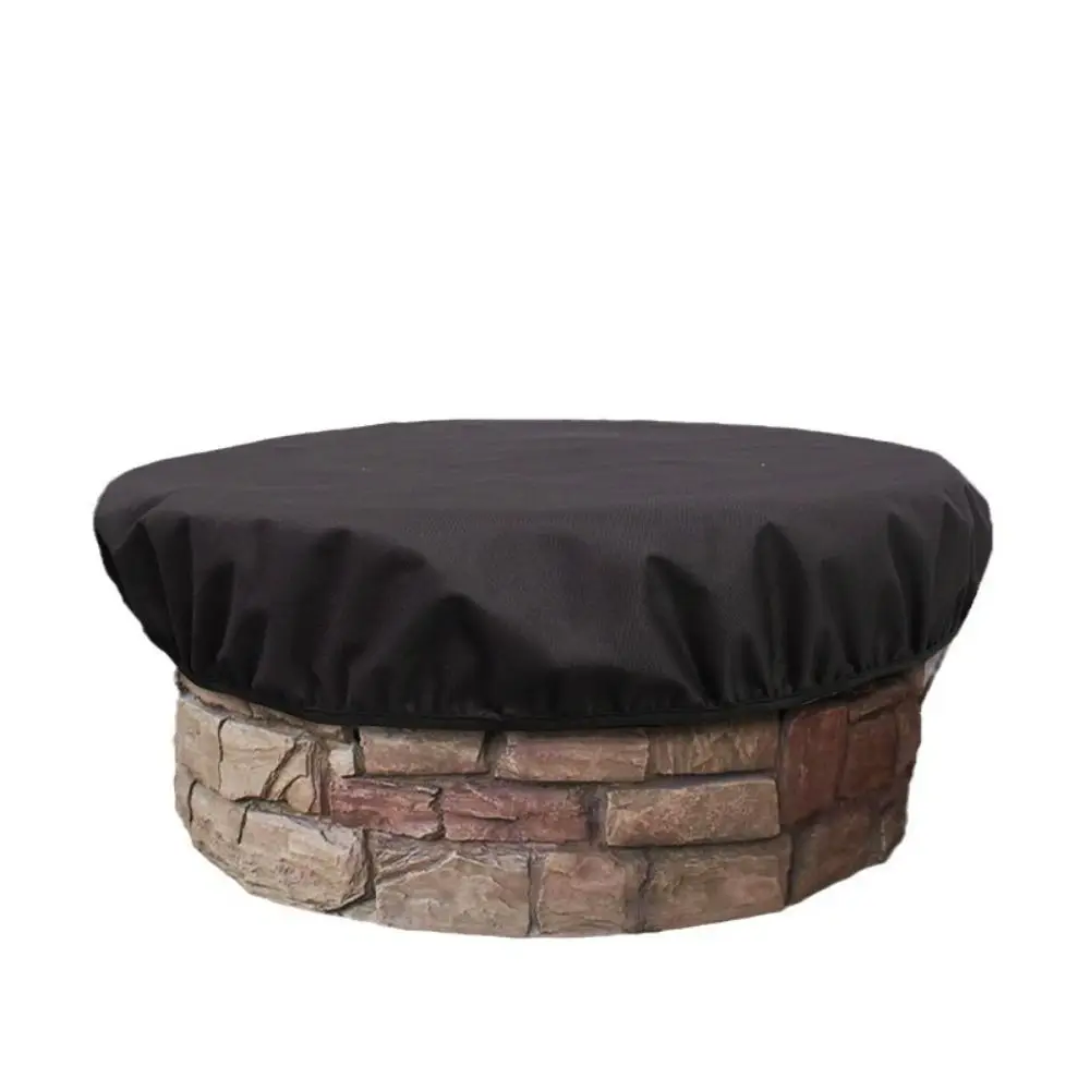 600D Oxford Fire Pit Cover Waterproof Elastic Hem Protective Cover Weather Resistant Black Outdoor Fireplace Cover