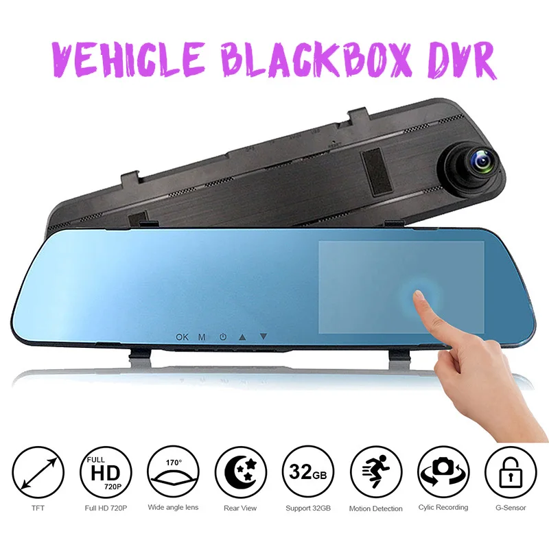 Carro dvr espelho retrovisor traço cam câmera lente dupla traço cam 2.4 Polegada 1280*720p full hd 170degree visão noturna gravador de vídeo do carro