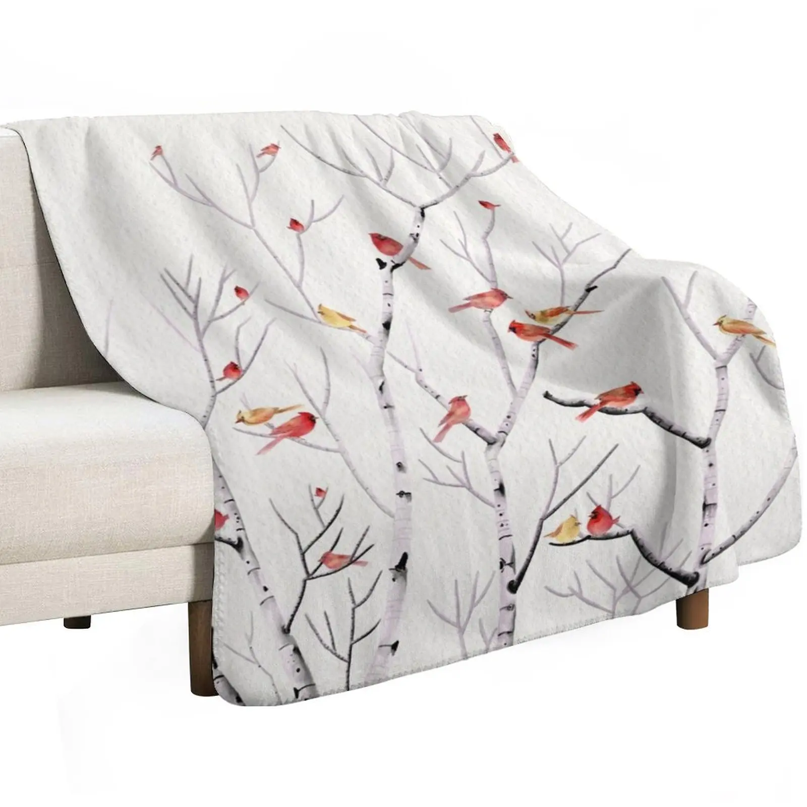 Birch Tree and Cardinal 2 Throw Blanket Sofa Quilt Baby Blankets For Sofas Warm Soft Big Blankets For Baby Blankets