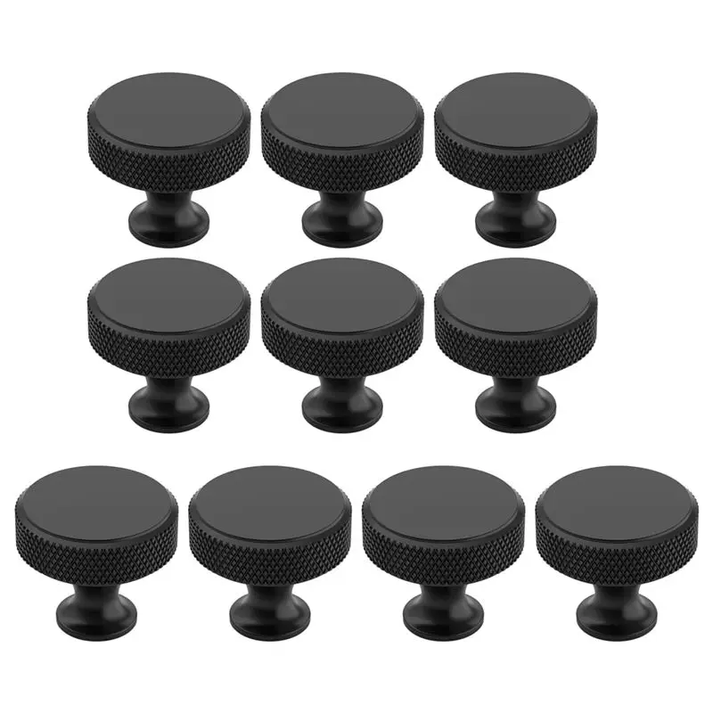 MALL 10 Pack Matte Black Knurled Cabinet Knobs Round Kitchen Cabinet Pulls for Drawer Dresser, Cupboard and Wardrobe
