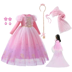 Princess Pink Dress For Girl Children Print Mesh Frocks Flower Girl Dresses for Weddings Party Girl Halloween Costume
