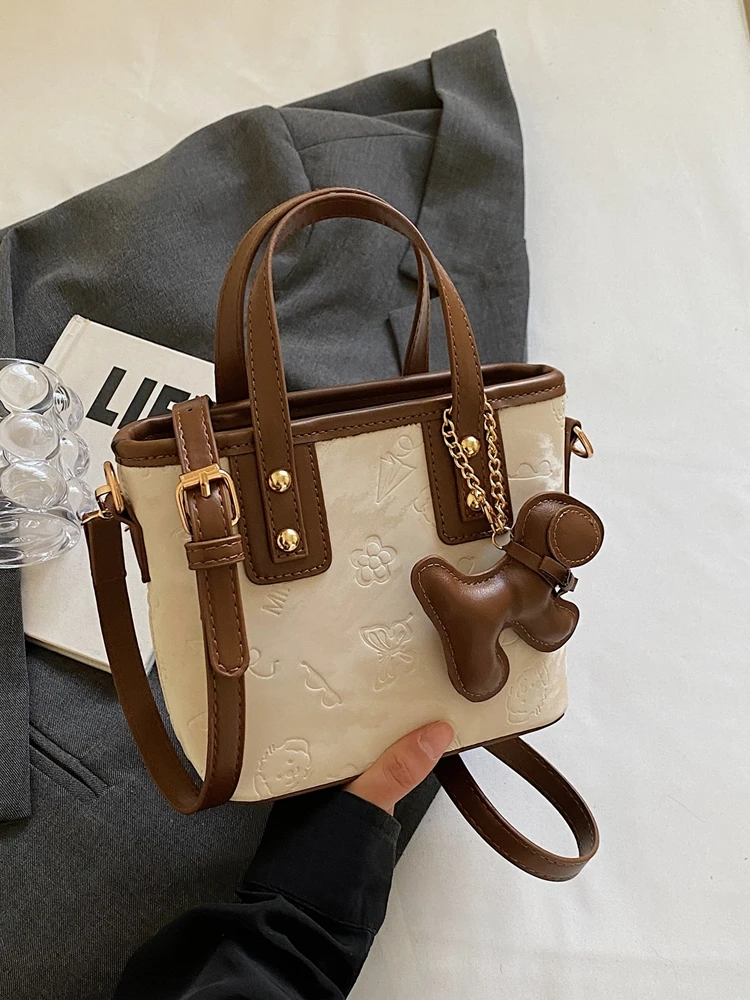 ファッショナブルなコントラストカラーエンボス加工小さなクロスボディバッグ女性のカジュアル多用途バケットバッグハンドバッグソフトポリエステル裏地