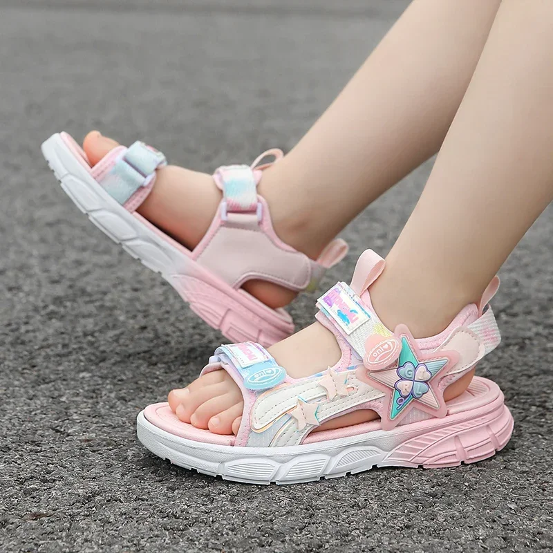 Cute Girls Pink Purple Sandals Summer Girls Sandals Fashion Light Soft Flats Toddler Infant Casual Beach Children Shoes Outdoor