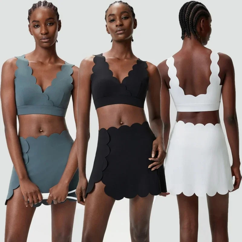 2 Piece Gym Set Activewear Workout Clothes Woman Exercise Sets V-neck Vest High Waist Athletic Skirts Yoga Short Skirts Clothing