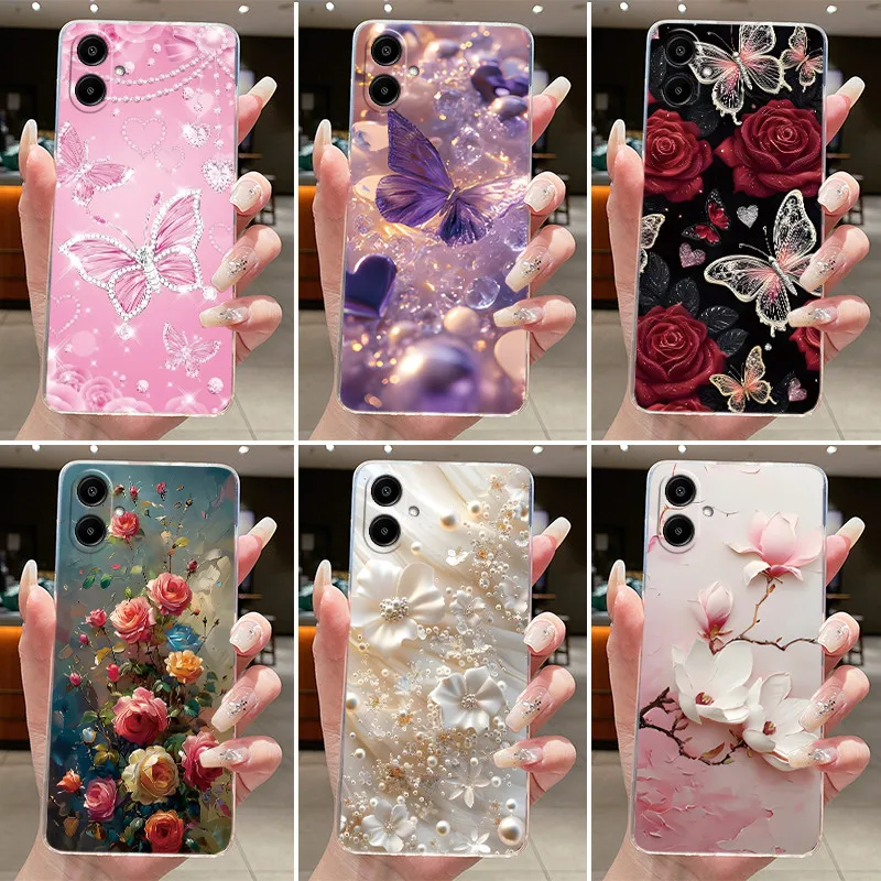Para Samsung A07 2025 funda de teléfono transparente carcasa de flores de mariposa de lujo para Samsung Galaxy A07 SamsungA07 A 07 funda trasera de silicona