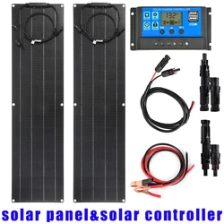 1000W/m2 ETFE Flexible Solar Panel with 100A/60A/30A Solar Controller 18V Panels for Home Indoor Outdoor Boat RV Use Portable