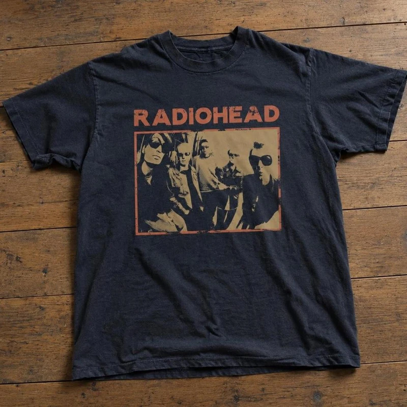 Radiohead Band T-shirt, Unisex Black T-shirt with Music Design.Y2K Round Neck Short-sleeved Loose Casual Printed Top