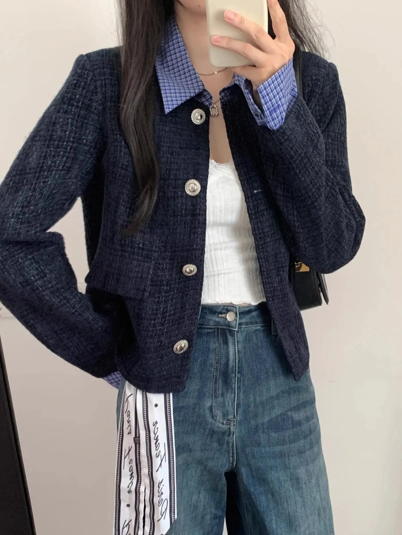 

Korean Style Short Casual Polo Collar Quilted Polyester Fabric Women's Jacket Fresh Sweet Style Elegant Fashion Trend