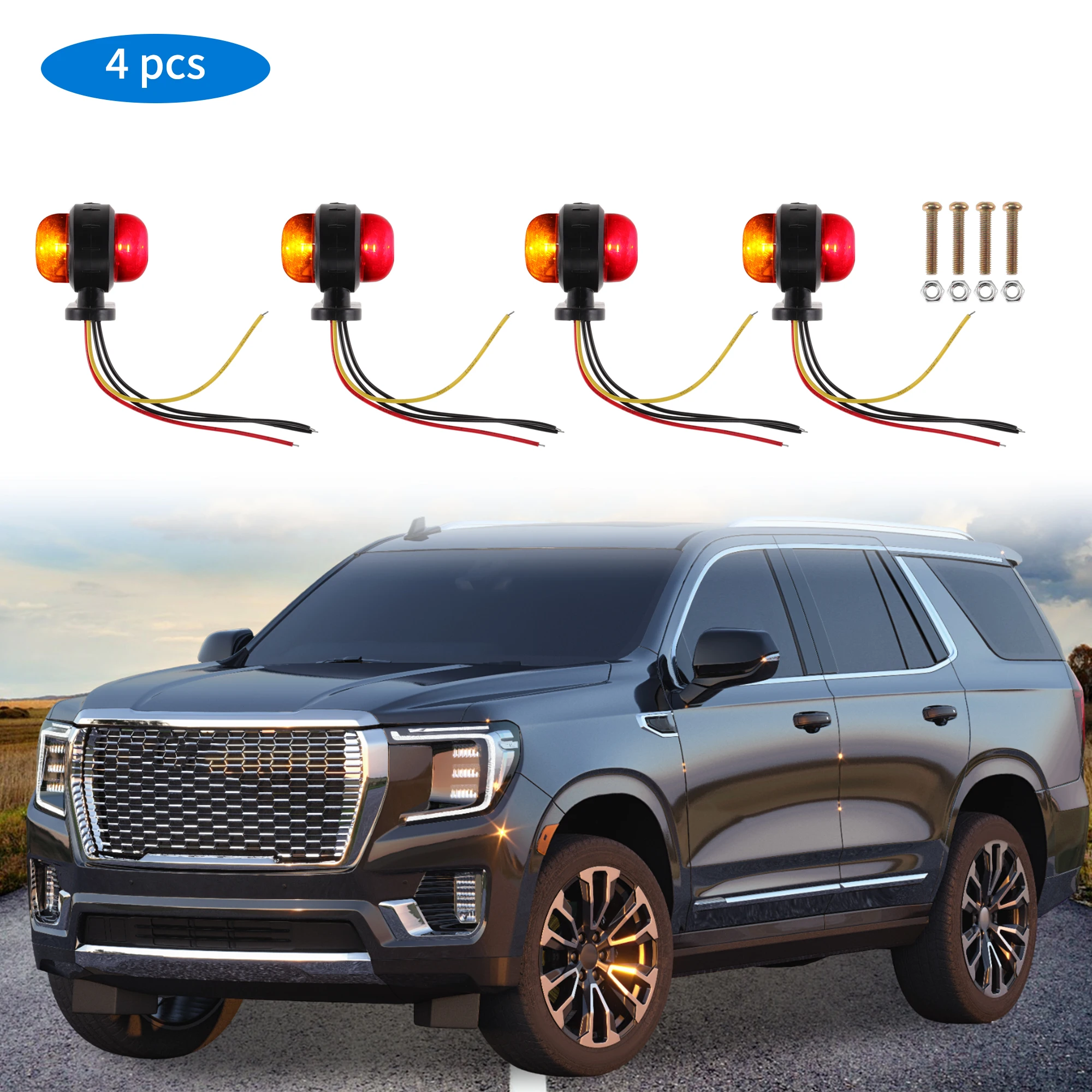 UXCELL Side Fender Marker Light Red Yellow LED Side Fender Repeater Light Housing Truck Side Turn Signal Lamp Replacement 4 Pcs