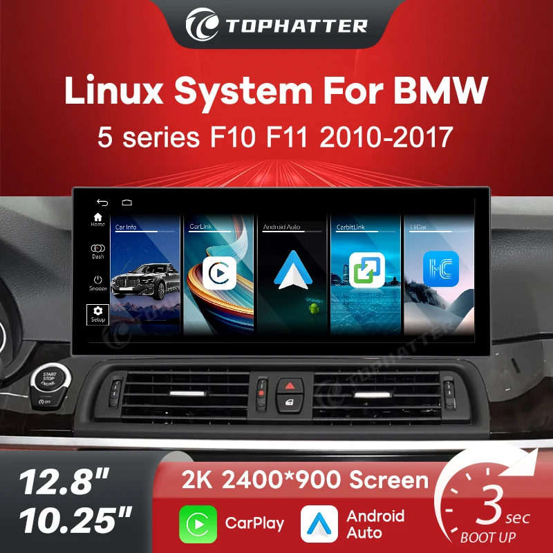 

Wireless CarPlay Android Auto car audio for BMW 5 Series F10 F11 2010-2017 Linux Multimedia Player CIC NBT 10.25"12.8" 2K
