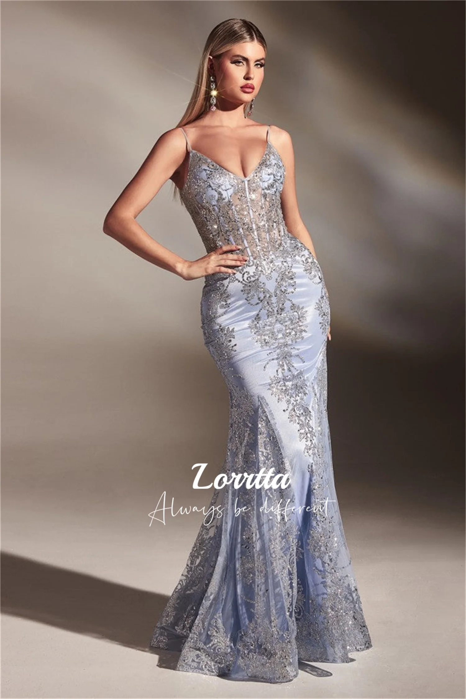 Lorrtta-Vestidos femininos com lantejoulas sem costas, até o chão, cinta de espaguete, sereia, elegante, luxo, baile de formatura, festa, ocasião formal