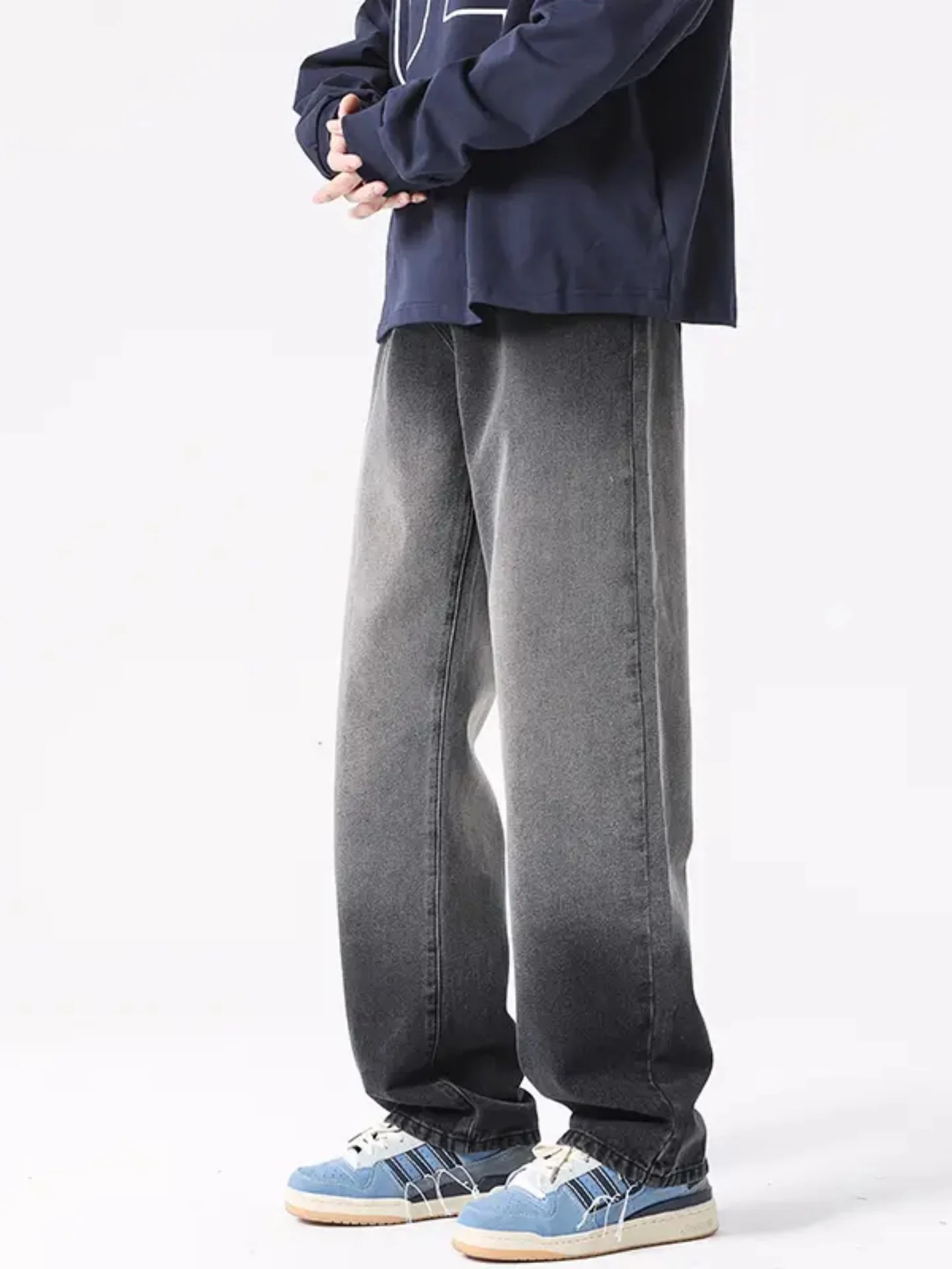 

American Sle adient Color Large Size Men's Jeans Casual Straight Leg Pants Spring Autumn High Waist Zipper Fly Cotton