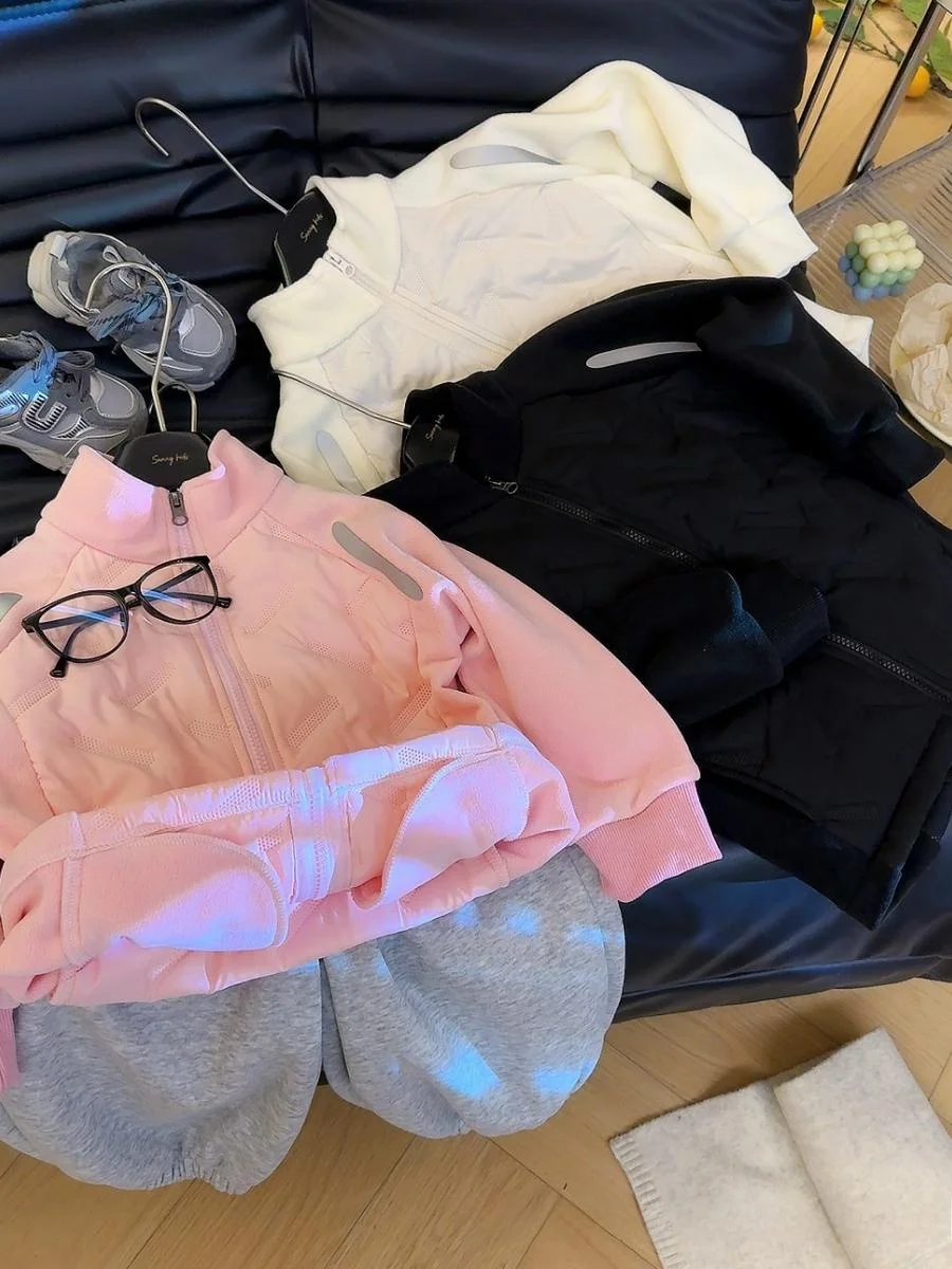 

Warm Fce Lined Zipper Hooded Cardigan for Big Kids School orm Winter Coat Windproof Stand Collar Cotton Blend