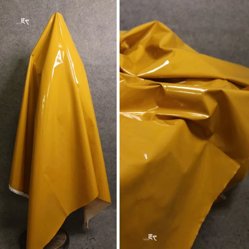 Coated Leather Fabric Yellow Reflective Mirror Firm Waterproof Windbreaker Clothing Designer Cloth Diy Sewing Meters Material