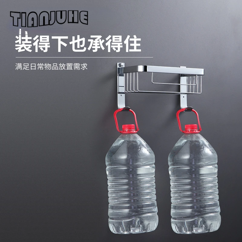 Douche Caddy Mand Plank Badkamer Organizer Met 2 Haken Wall Mounted Douche Rack SUS304 Rvs