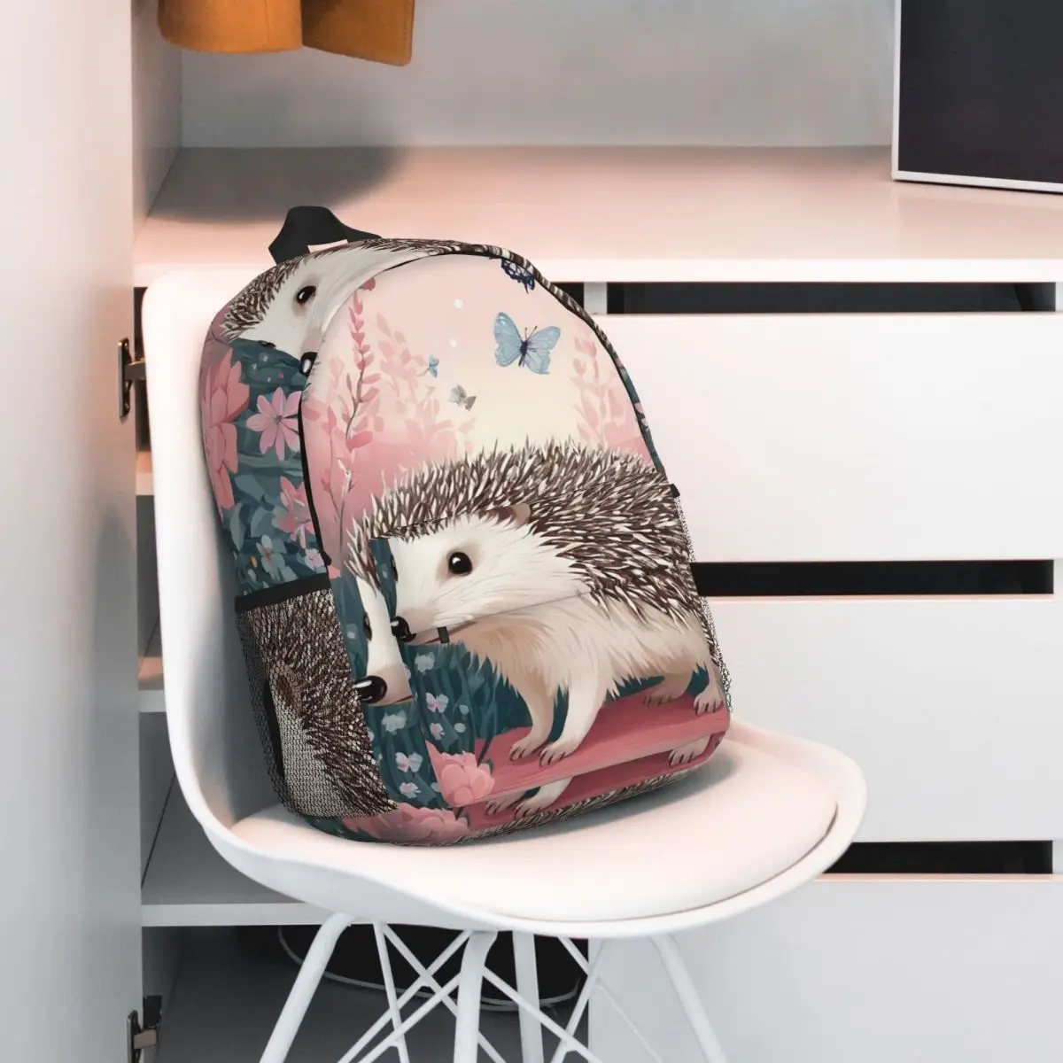 Hedgehog Floral Butterfly Realistic Art Backpack Student BookBag Kids School Bag Laptop Shoulder Bags for Boys Girls