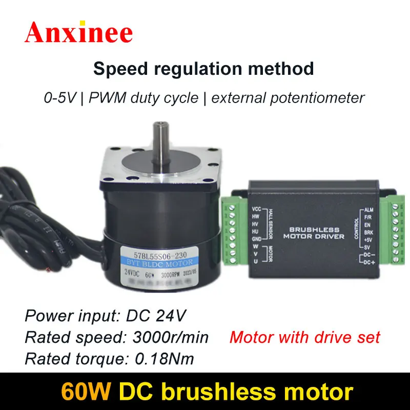 motor dc sem escova com mini kit de driver baixa potencia alta velocidade hall 24v 60w 3000rpm 57 mm 01