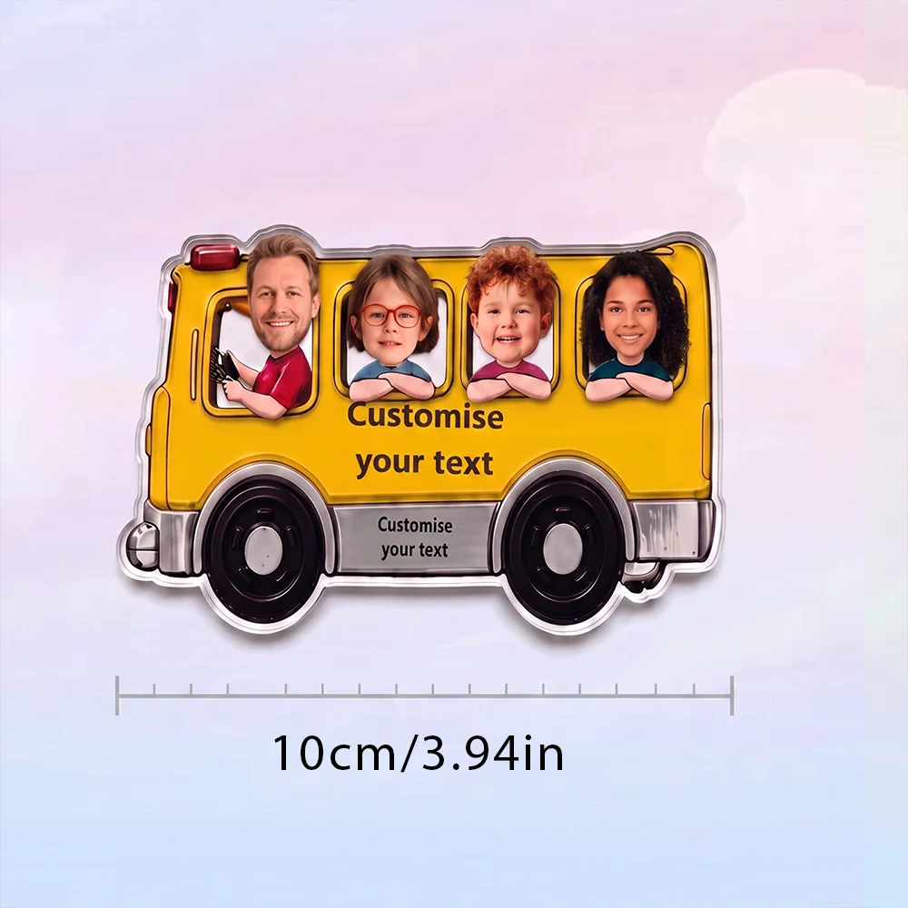 Personalized School Bus Photo Fridge Magnet,4 Photo Windows Refrigerator Decor, Back to School GiftDecoration