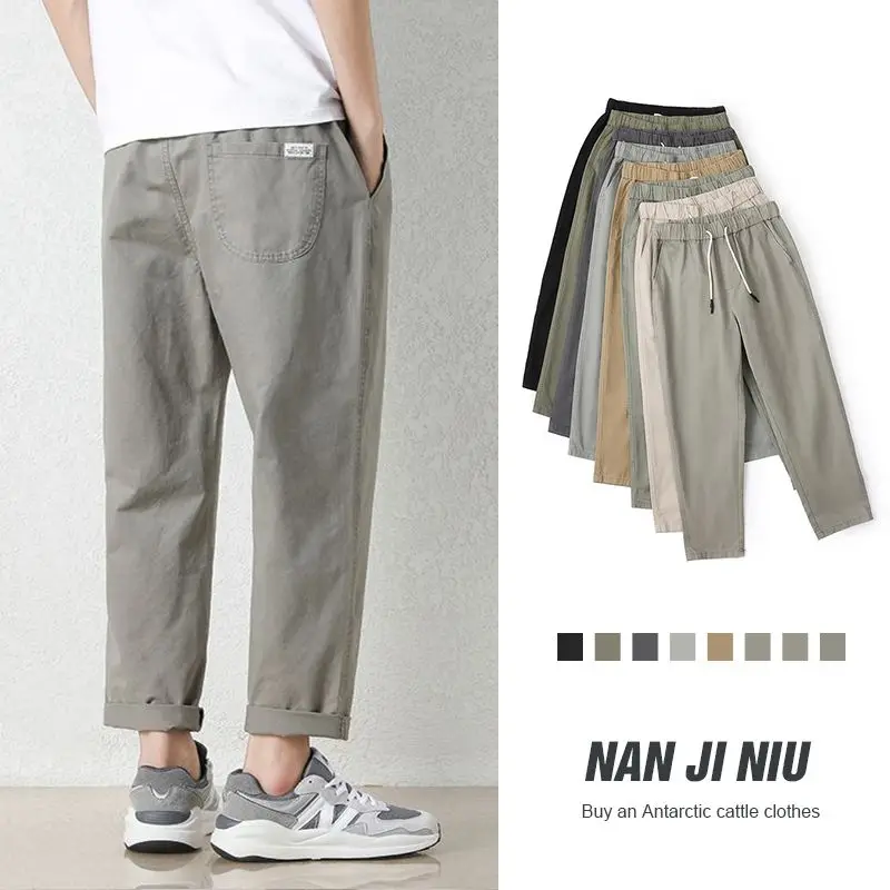 

Брендовая одежда, весенне-летние мужские повседневные брюки, 95% хлопок, дышащие, однотонные, серые, цвета хаки, брюки для прогулок на открытом воздухе, мужские брюки Amekaji