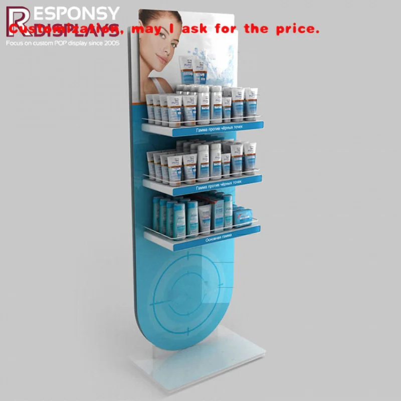 custom.Skincare Products  Cosmetic Display Stand  Shopping Mall Metal Makeup Display Stand Retail Floor Standing Display