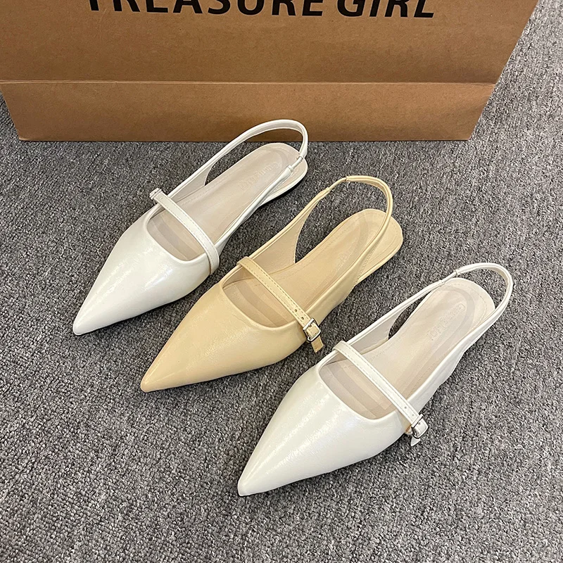 New Spring Women's French-Style Closed-Toe Sandals Luxurious Slip-On Designer Shoes Fashionable and Elegant Party Flat Sandals