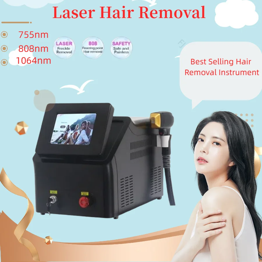 

3 Wavelength 808nm Laser Hair Removal Device for Home And Salon Use 755/808/1064nm Cooling Epilator for Whole Body Treatment