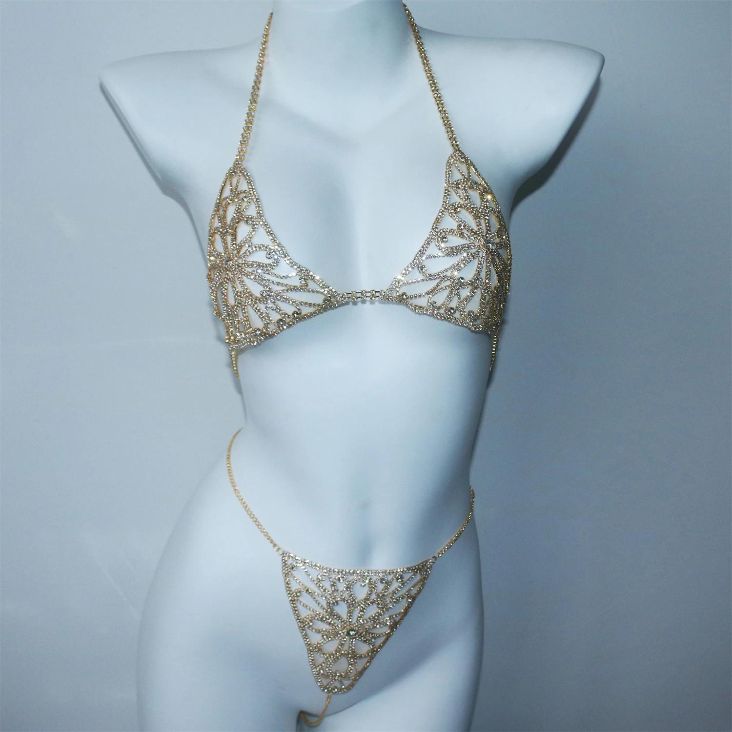 Strand-Bikini-Accessoires: Damen-Brustketten & Körperschmuck mit Strass, Funkelnde Strass-Quasten-Brustketten & Körperketten – Detail 2