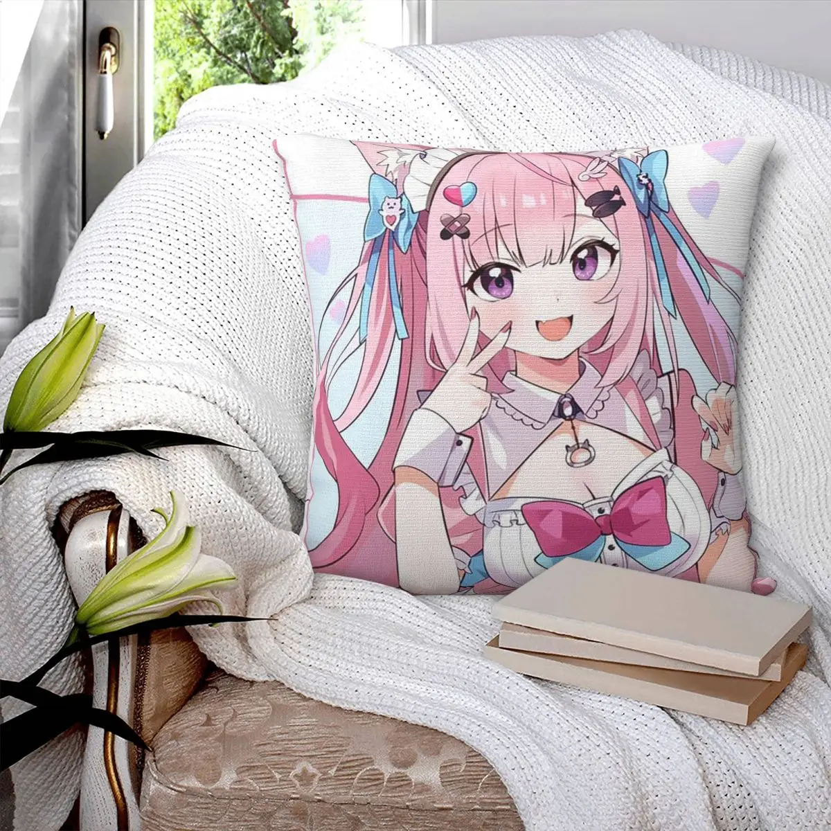 Virtual Artist Kawaii Yuuki Sakuna Square Pillowcase Cushion Cover Pillow Case Throw Pillow Cover for Home Bedroom Car