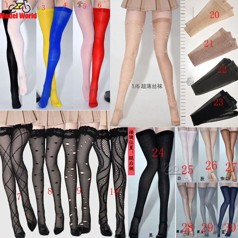Em estoque 1/6 feminino sexy meia sheer rendas coxa meias altas caber 12 tttbleague jiaou figura de ação modelo do corpo