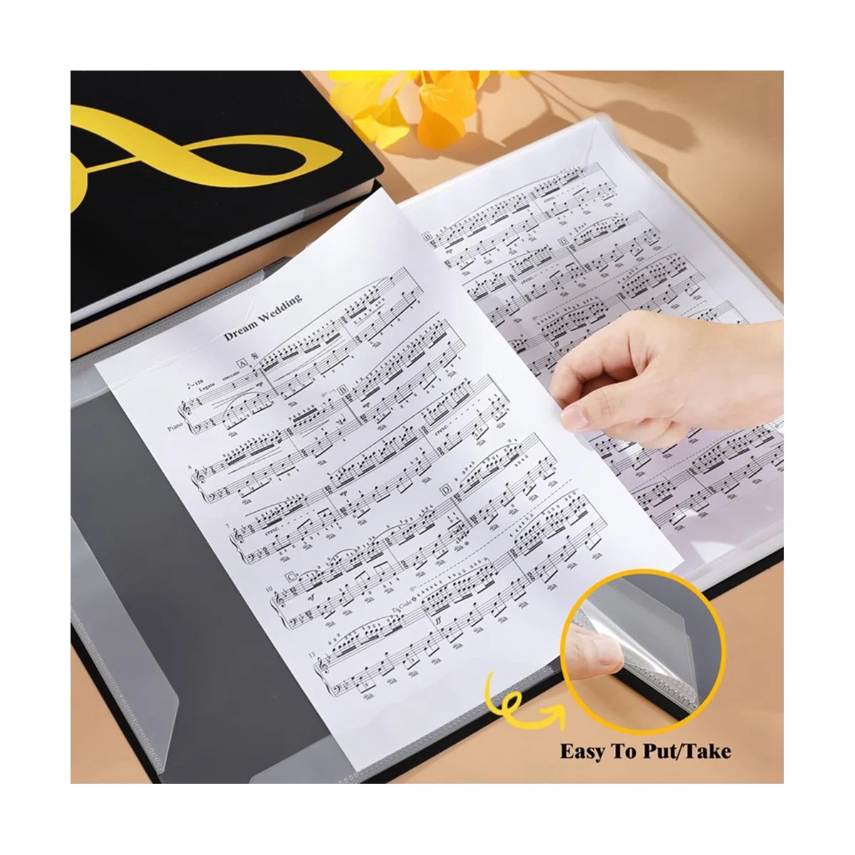 Sheet Music Folder, 60 Pages Capacity,Sheet Music/Holder,Fits Letter Size A4, Writable & Detachable (Pink)