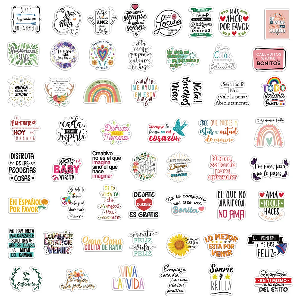 55PCS kreative und inspirierende spanische Handbücher DIY Handyhüllen Notebook Wasserbecher Kühlschrank Desktop wasserdichte Aufkleber