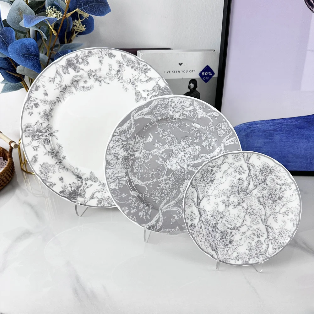 

3-Piece Leopard Ceramic Tableware Western Food Plate Steak Bone China 10-Inch Plate Dish 8-Inch Shallow Plate Hotel Tableware