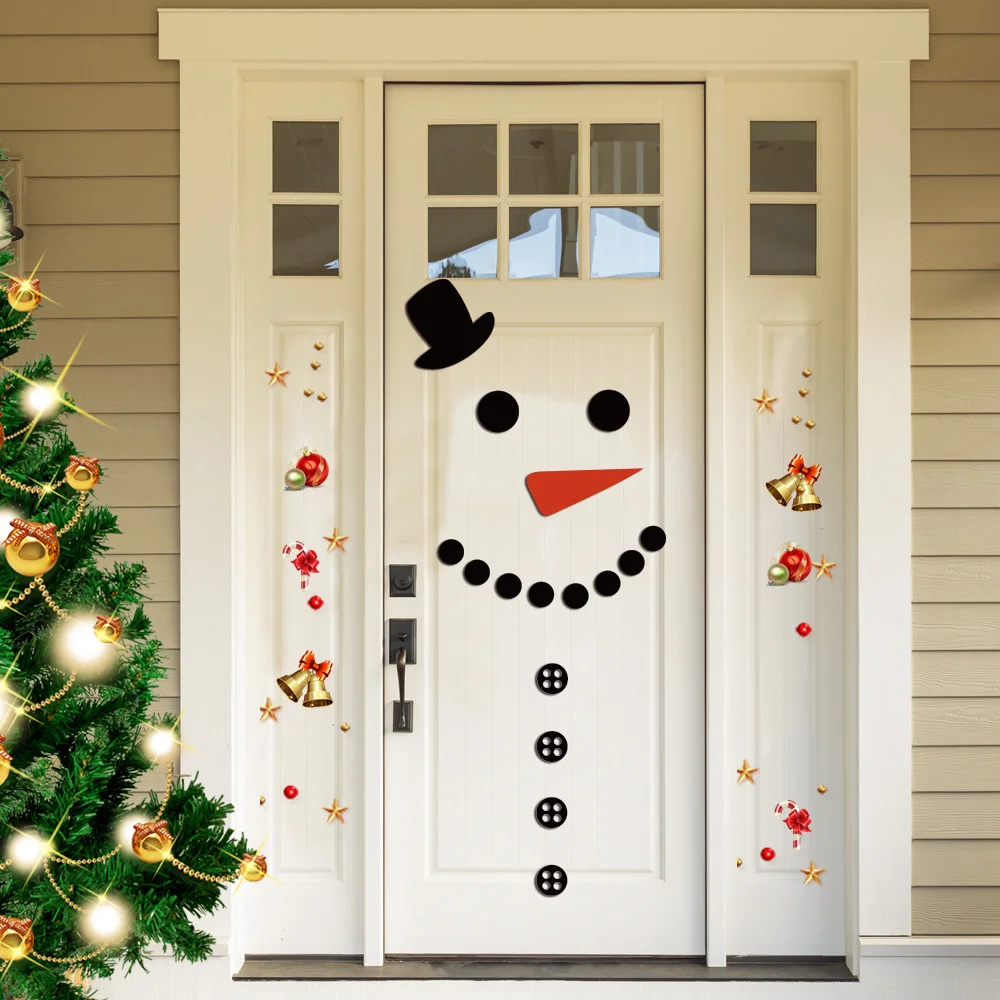 

Large 47 Inch Christmas Snowman Face Decals - Door Cover & Refrigerator Stickers for Festive Christmas Decorations