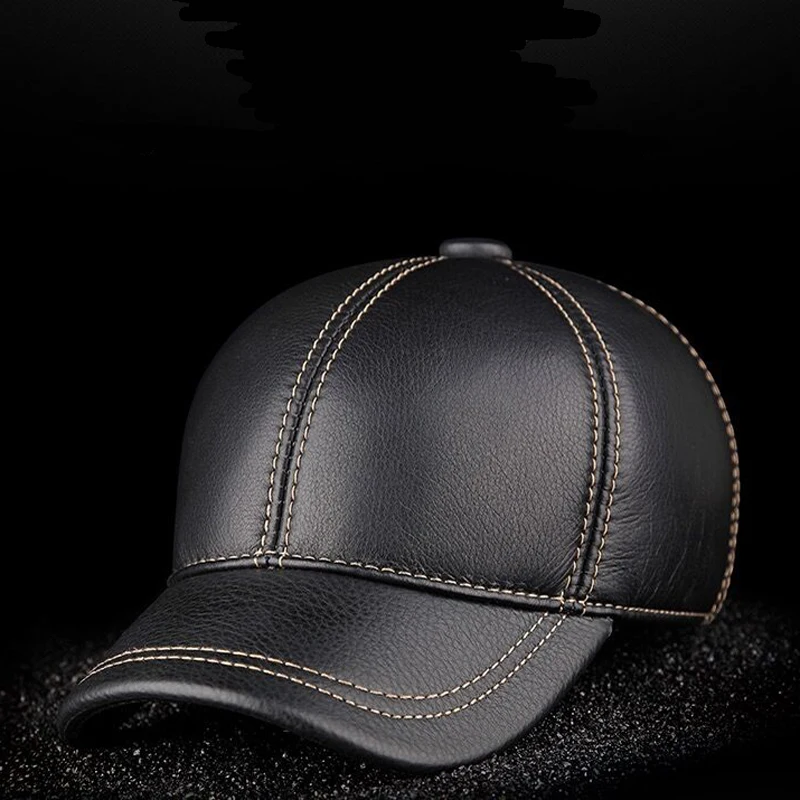 New Male Genuine Leather Baseball Caps Outdoor Hockey Golf Fishing Gorras Black/Brown Trucker Hat For Man Cowhide Adjustable