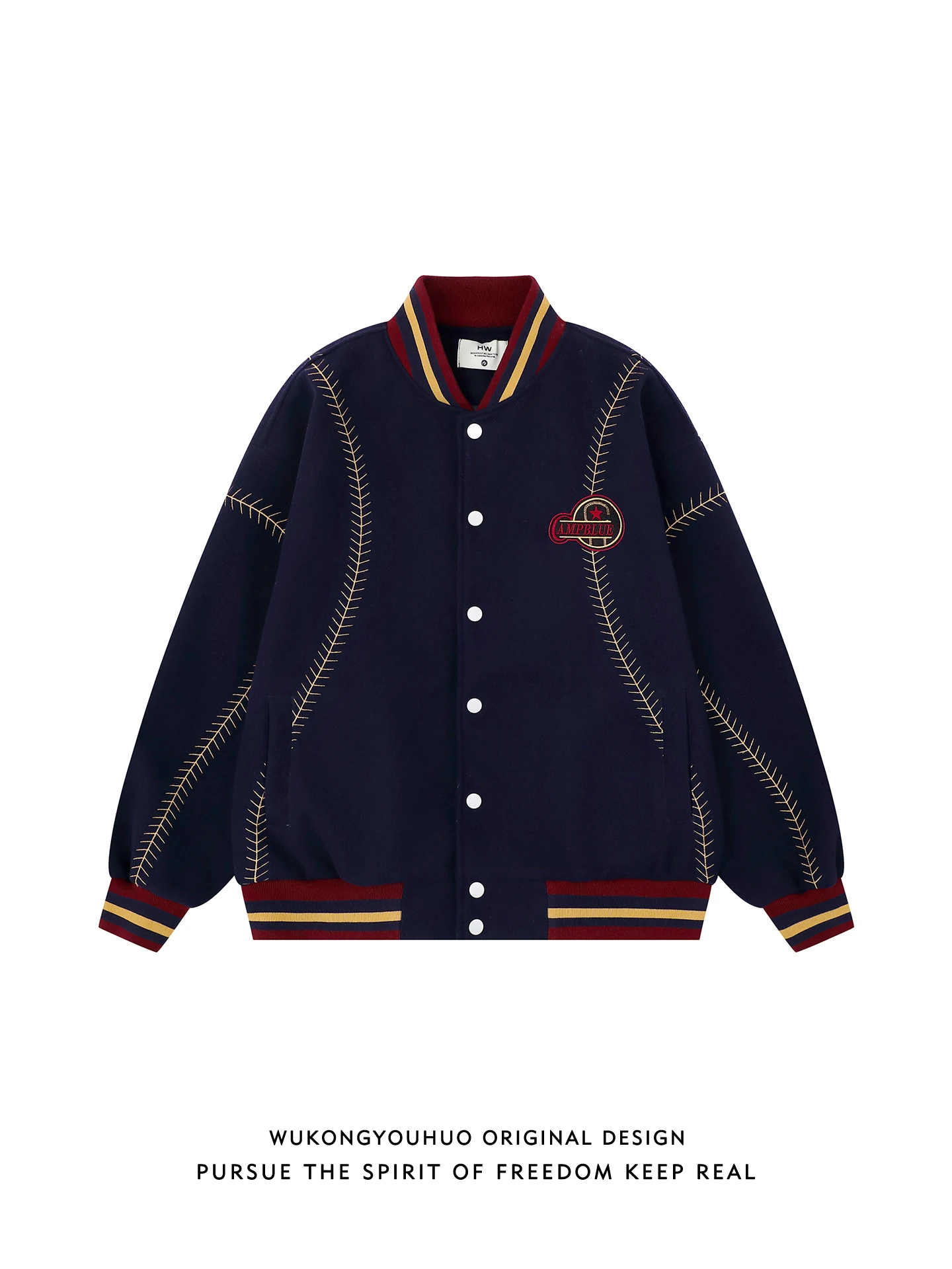 

Casual Stitching Baseball Jaet Men's Spring Vintage Loose Couple Match Leisure Outerwear Youth ular Sle Embroidered