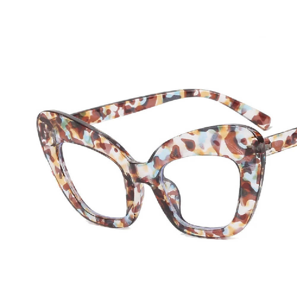 Cat Eye Anti Blue Light Eyewear Frame Women Oversized Vintage Clear Lens Leopard Eyeglasses Frame Computer Prescription Glasses