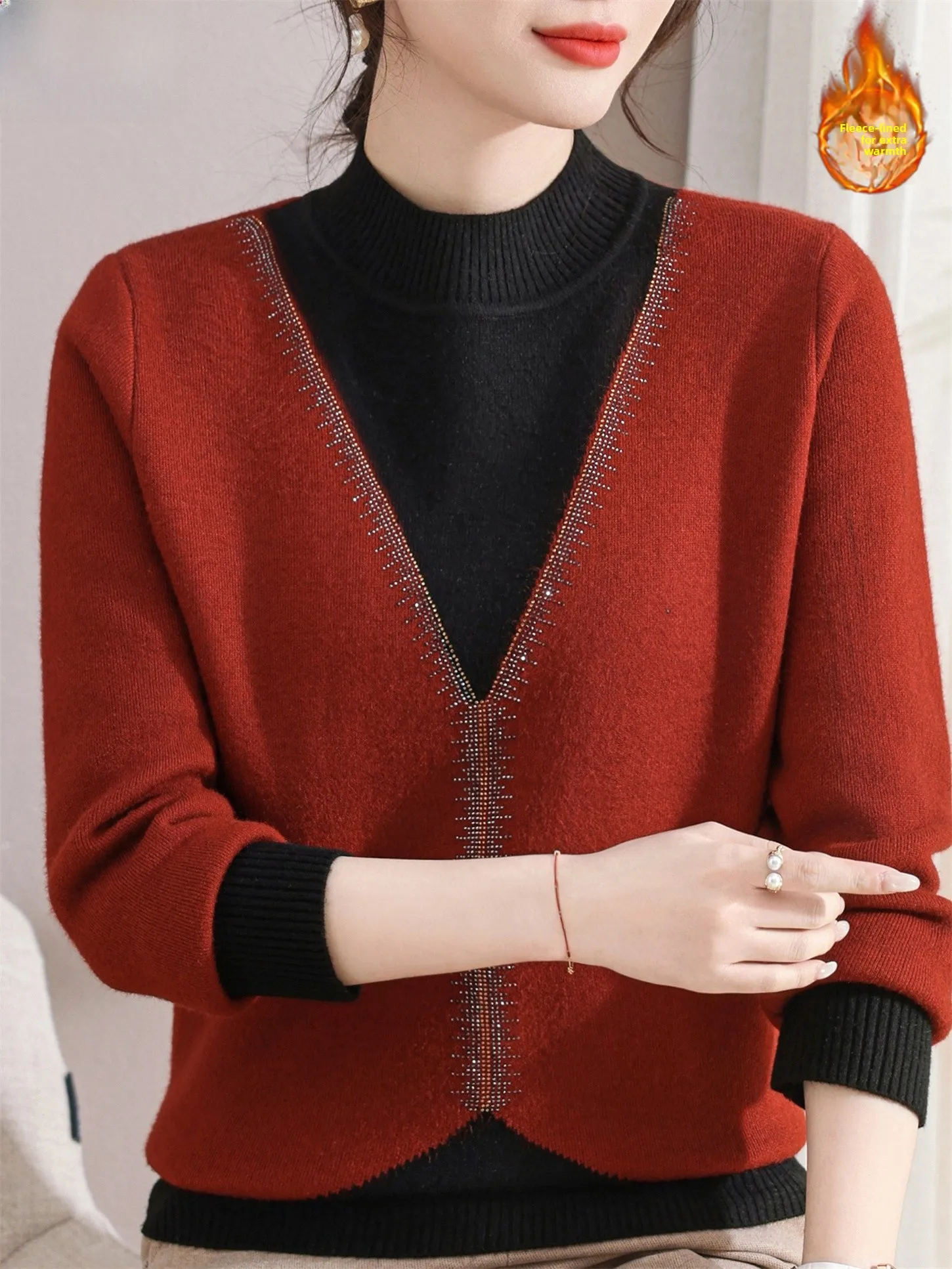 

Осенне-зимний трикотаж на подкладке для женщин среднего возраста и ly Luy Year, красный топ, теплый, удобный, модный, для поездок на работу...