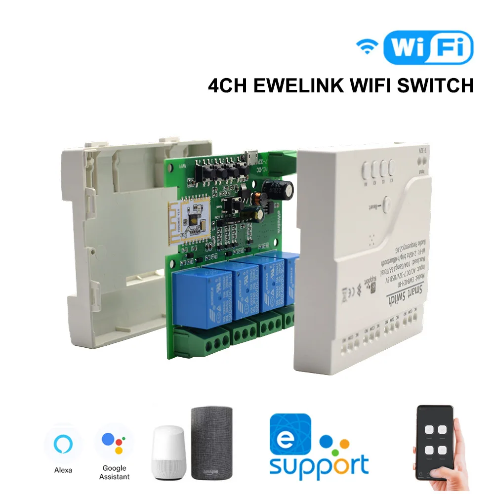 Ewelink 4チャンネルwifiスマートスイッチbluetoothワイヤレスインチングリレーモータモジュール音声制御alexa googleホームで動作