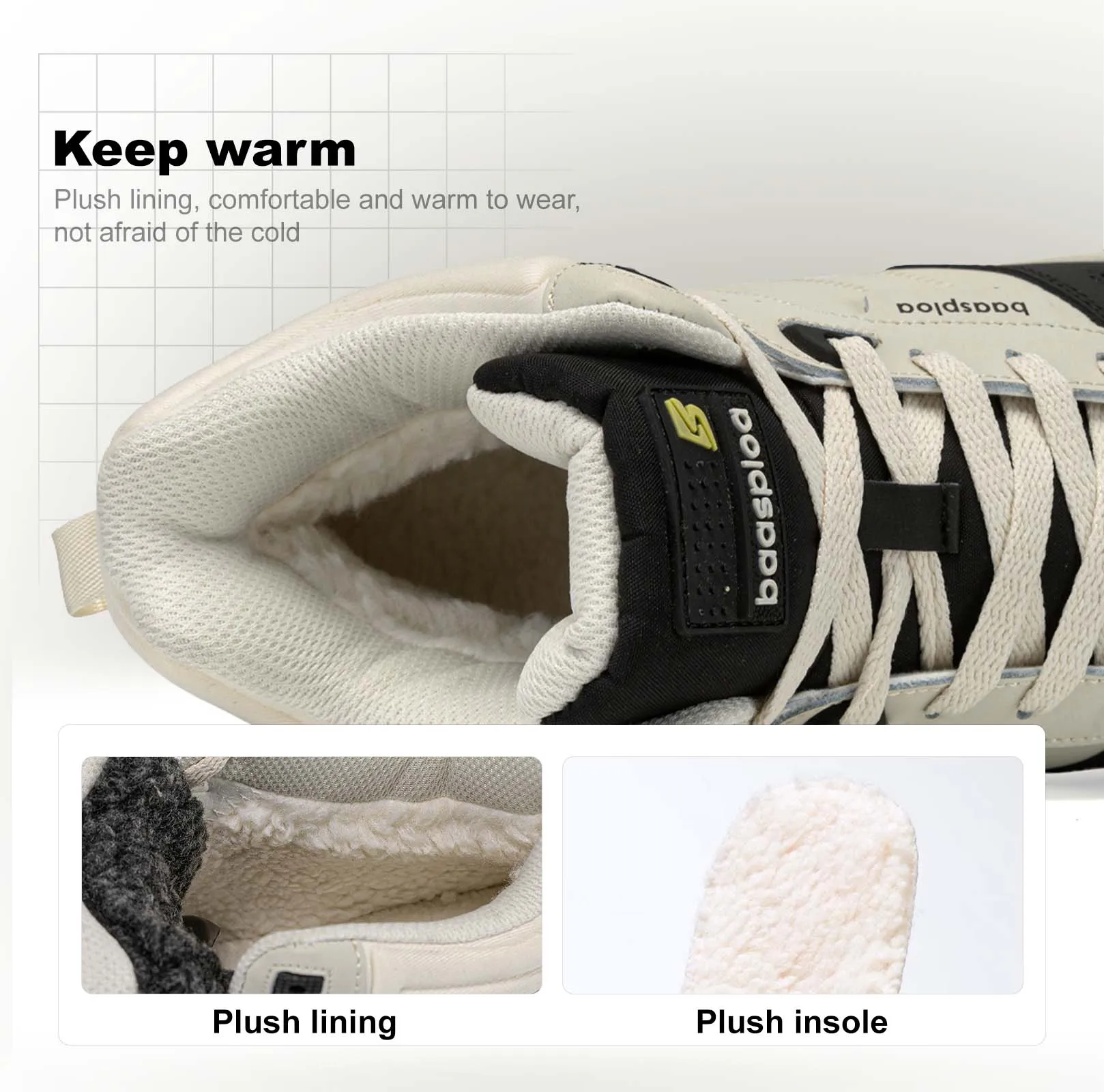 Baasploa Men Winter Sneakers New Fashion Waterproof Plush Warm Skateboard Shoes Male Outdoor Casual Non-Slip Cotton Shoes