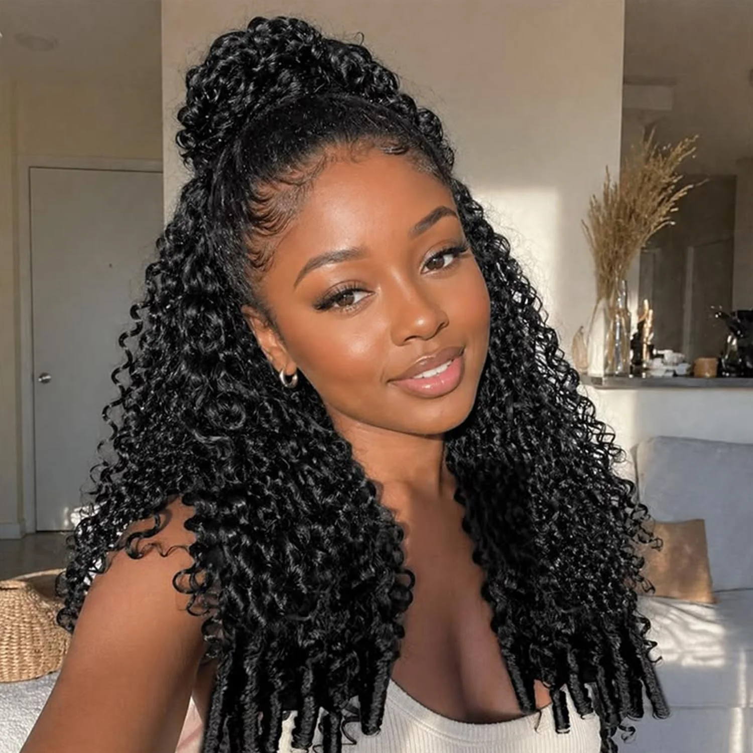 Lemoda Half Wig Burmese Kinky Curly Half Wig Human Hair Kinky Curly With Spiral Ends 3 In 1 Seamless Flip Over Half Wig with Drawstring Beginner Friendly 200% Kinky Curly Wig for Women Machine Wig