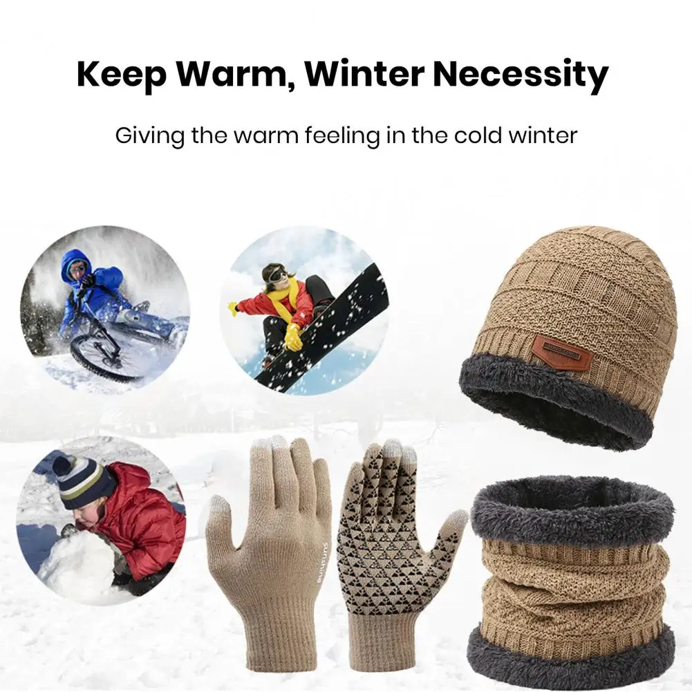 Winter Hat Set Lady Cycling Gloves Cozy Winter Accessories Set Knitted Hat Scarf Gloves for Men Soft Warm Windproof Outdoor