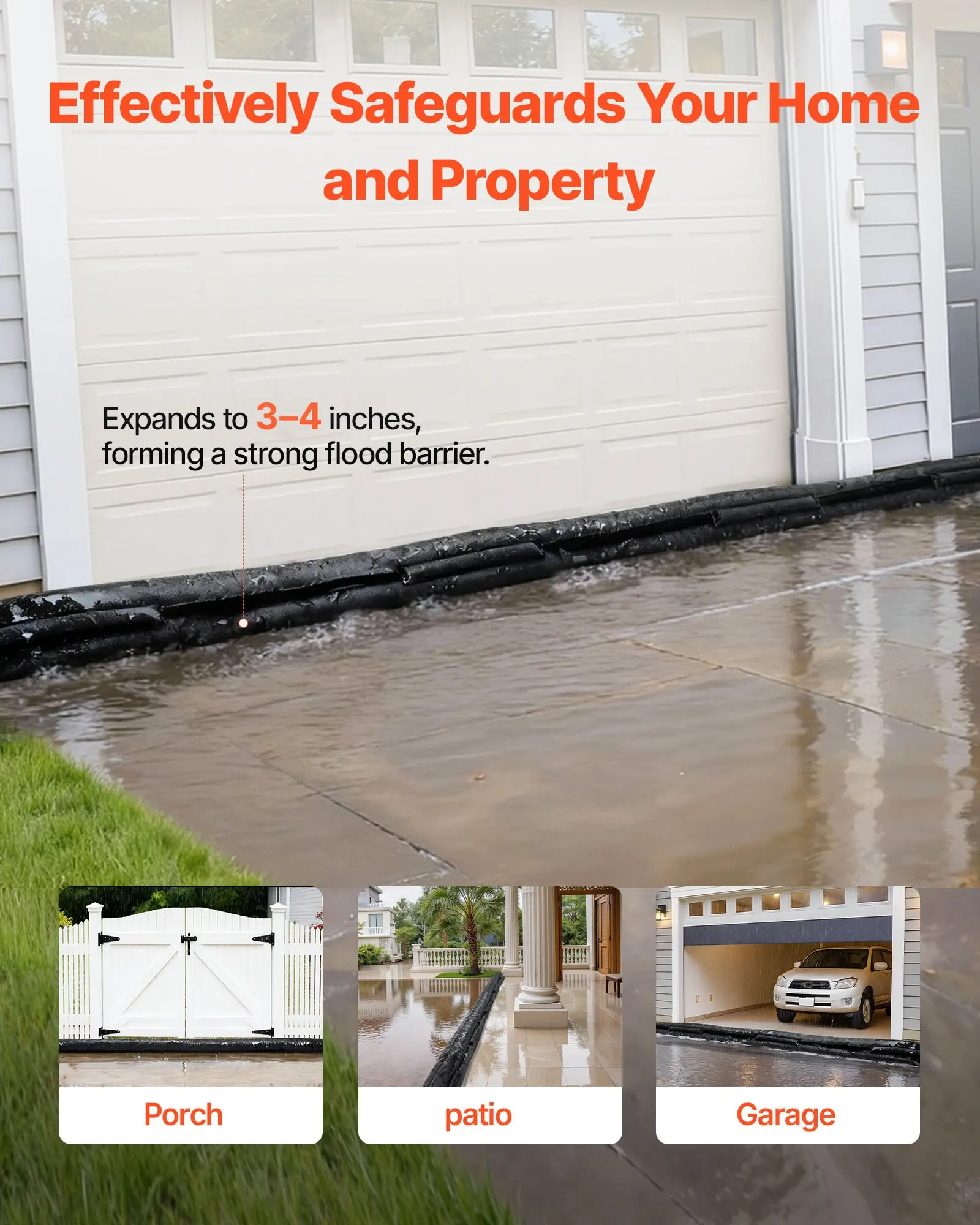 

Flood Barrier, 8 Pack, 1.6 X 1.4 Ft Flood Bags Activated By Water, Reusable Water Absorbent Barrier, Sandless Sandbags Blockage
