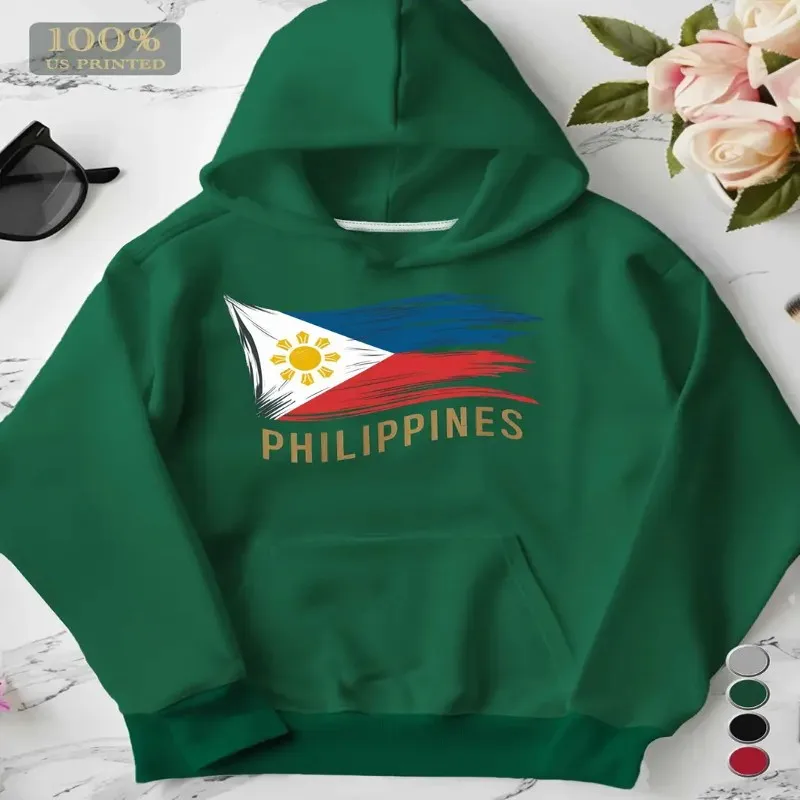 

Fall Winter Plus Size Women Oversize Female Clothes Sweatshirt Philippines Flag Design Long Sleeve Machine Washable Pure Cotton